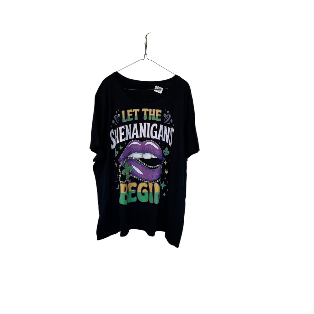 Mardi Gras T-Shirt Let The Shenanigans Begin Graphic‎ Tee Black Plus Size